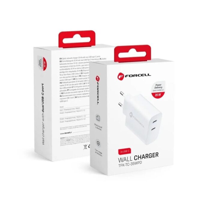 Forcell Travel Charger With 2 Usb Type C Sockets 3A 35W With Pd And Quick Charge 4.0 Function