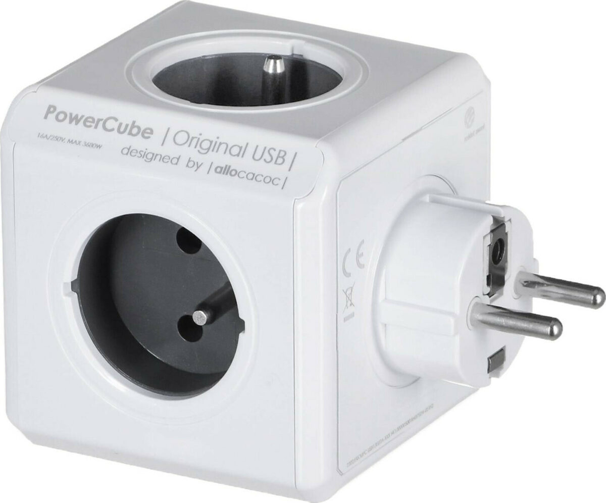 Allocacoc Original PowerCube 4 Πριζών Σούκο & 2 USB Χωρίς Καλώδιο Γκρι 2202GY/FROUPC