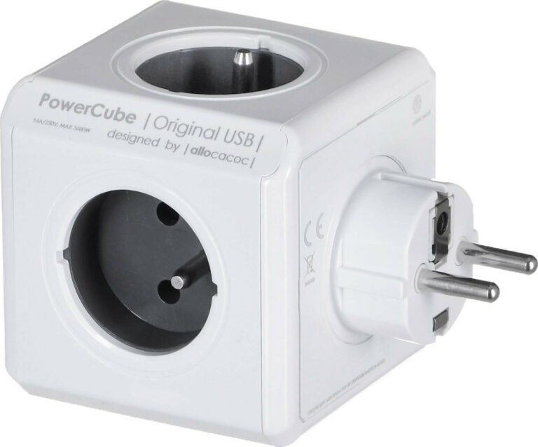 Allocacoc Original PowerCube 4 Πριζών Σούκο & 2 USB Χωρίς Καλώδιο Γκρι 2202GY/FROUPC