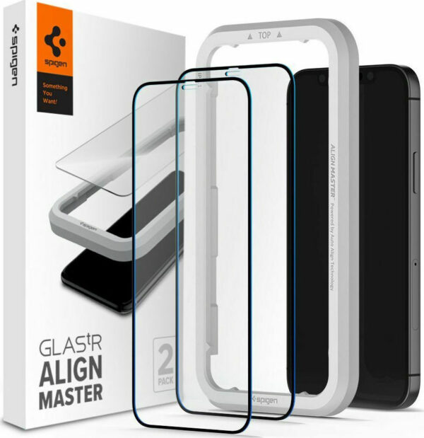 Spigen GLAS.tR ALIGNmaster Full Face Tempered Glass Black x2 Pieces (iPhone 13 Pro Max)