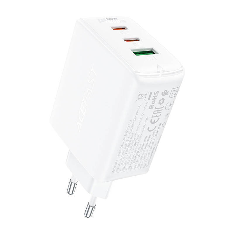Acefast Φορτιστής Χωρίς Καλώδιο με Θύρα USB-A και 2 Θύρες USB-C 65W Power Delivery / Quick Charge 2.0 / Quick Charge 3.0 / Quick Charge 4+ Λευκός (A41)