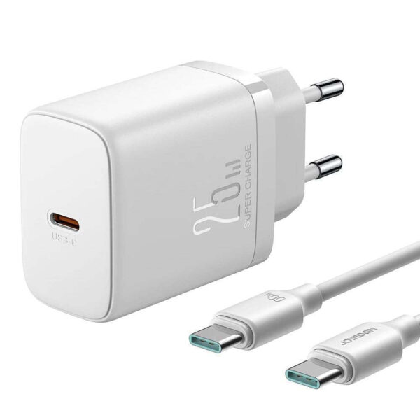 Joyroom Φορτιστής με Θύρα USB-C και Καλώδιο USB-C - USB-C 25W Power Delivery Λευκός (JR-TCF11)