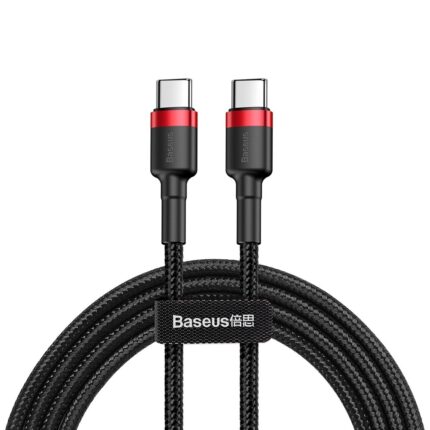 Baseus Cafule Καλώδιο Nylon Braided Wire USB-C PD / USB-C PD PD2.0 60W 20V 3A QC3.0 1M Black-red (CATKLF-G91)