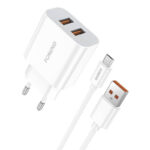 Foneng Φορτιστής με 2 Θύρες USB-A και Καλώδιο micro USB Λευκός (EU45)