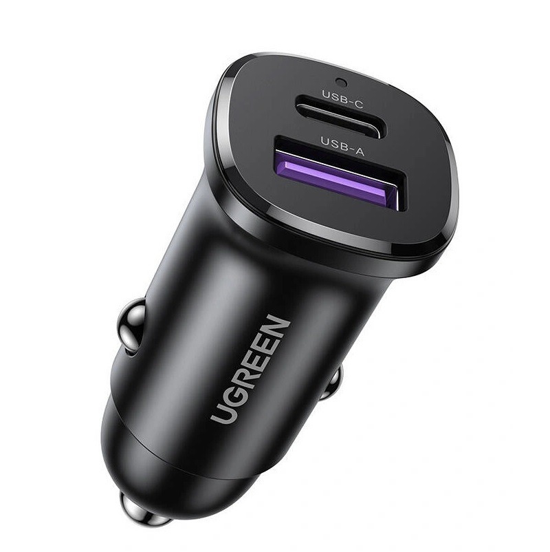 Ugreen Φορτιστής Αυτοκινήτου με Θύρες: 1xUSB 1xType-C μαζί με Καλώδιο Type-C
