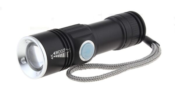 Mini Επαναφορτιζόμενος μεταλλικός φακός Cree Led μεσω usb 3 σκάλες και Zoom (QXY-912)