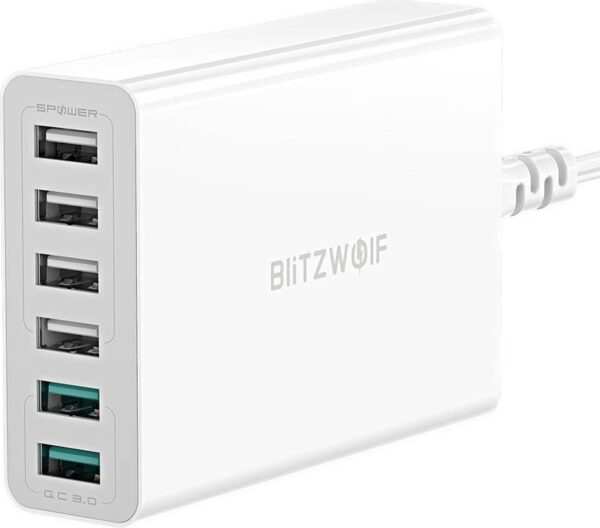 BlitzWolf Σταθμός Φόρτισης 60W Dual QC3.0 6-Ports Desktop USB Smart Charger Adapter - Άσπρο (BW-S15)