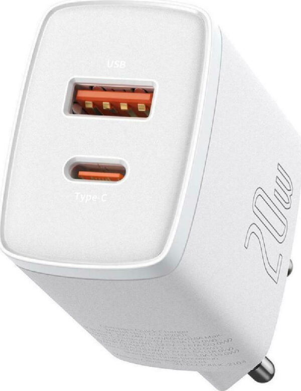 Baseus Φορτιστής Χωρίς Καλώδιο με Θύρα USB-A και Θύρα USB-C 20W Power Delivery / Quick Charge 3.0 Λευκός (Compact)