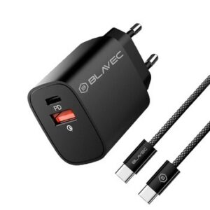 Blavec φορτιστής με Θύρες USB-A+ USB-C και καλώδιο USB-C - USB-C 20W Quick Charge 3.0 Μαύρος