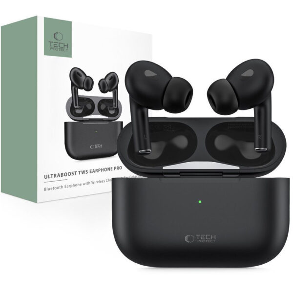 Tech-Protect Ultraboost Pro In-ear Bluetooth Handsfree Ακουστικά με Θήκη Φόρτισης Μαύρα
