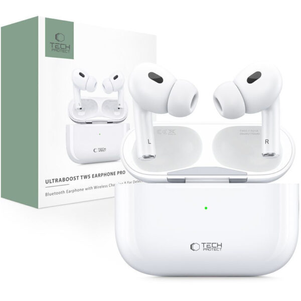 Tech-Protect Ultraboost Pro In-ear Bluetooth Handsfree Ακουστικά με Θήκη Φόρτισης Λευκά