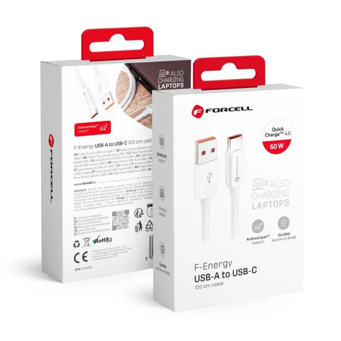 Forcell C336 καλώδιο USB A σε Type C QC4.0 3A/20V 60W 1μ άσπρο