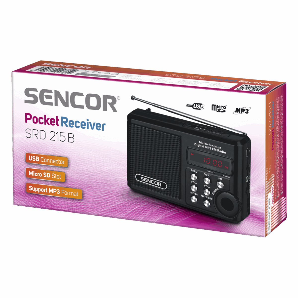 Sencor SRD-215 Φορητό Ραδιόφωνο Επαναφορτιζόμενο με USB Μαύρο - Image 2