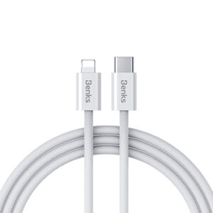 Benks Cable D46 braided - Type C to Lightning - PD 27W 3A 1 metre white