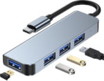 Tech-Protect V1-HUB USB 3.0 Hub 4 Θυρών με σύνδεση USB-C & Θύρα Φόρτισης Γκρι