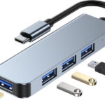 Tech-Protect V1-Hub Usb 3.0 Hub 4 Θυρών με σύνδεση Usb-C & Θύρα Φόρτισης Γκρι