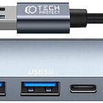 Tech-Protect V0 USB 2.0 Hub 5 Θυρών με σύνδεση USB-A & Θύρα Φόρτισης Γκρι