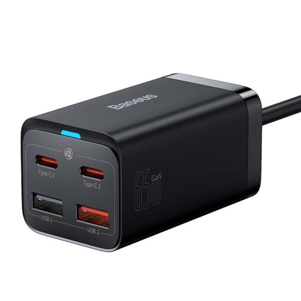 Baseus Βάση Φόρτισης GaN με 2 Θύρες USB-A και 2 Θύρες USB-C 65W Power Delivery / Quick Charge 4.0 σε Μαύρο χρώμα (GaN3 Pro CCGP040101)