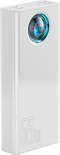 Baseus Amblight Overseas Edition Power Bank 30000mAh 65W με 4 Θύρες USB-A και Θύρα USB-C Power Delivery Λευκό