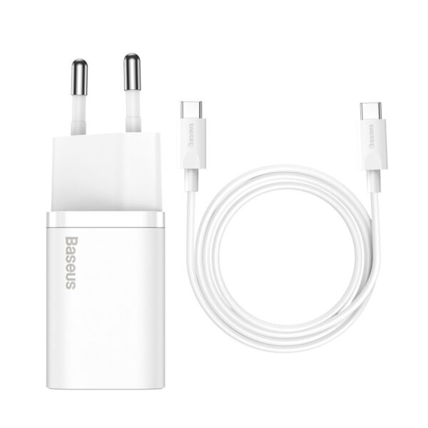 Baseus Φορτιστής με Θύρα USB-C και Καλώδιο USB-C 25W Λευκός (Super Si)