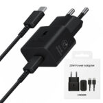 Samsung Φορτιστής με Θύρα USB-C – USB-C και Καλώδιο USB-C 25W Power Delivery Μαύρος (EP-T2510XBEGEU)