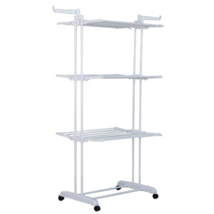 Herzberg HG-8034-WHT Πτυσσόμενη Απλώστρα με Ρόδες Λευκή