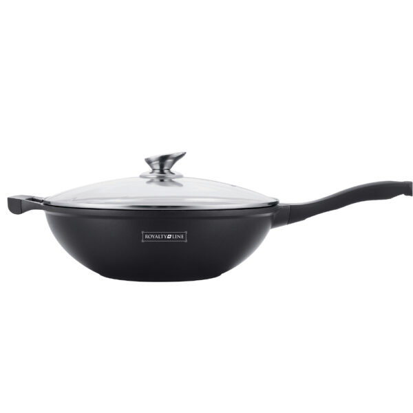 Wok 32cm με Αντικολλητική Επίστρωση Μαρμάρου & Γυάλινο καπάκι RL-BW32M