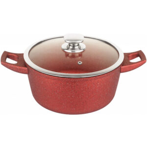 RL-FC28M-RED Κατσαρόλα 6Lt με Γυάλινο Καπάκι & Επίστρωση Μαρμάρου 28cm κόκκινη