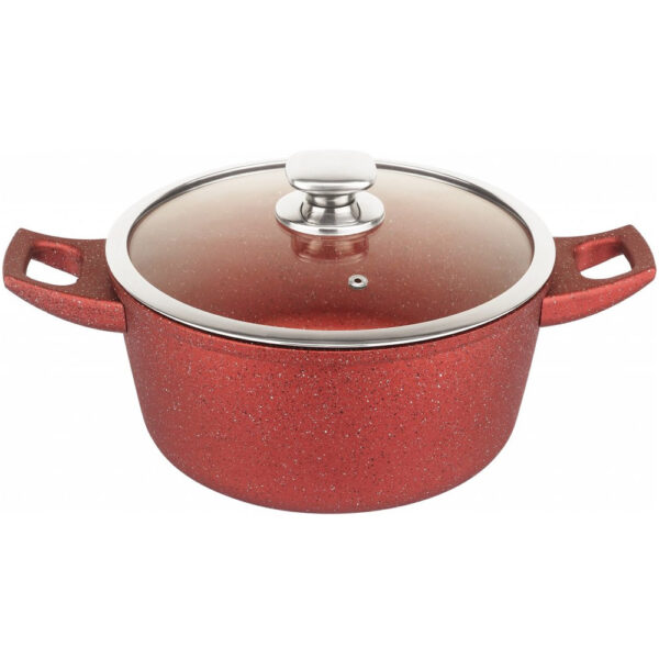RL-FC28M-RED Κατσαρόλα 6Lt με Γυάλινο Καπάκι & Επίστρωση Μαρμάρου 28cm κόκκινη