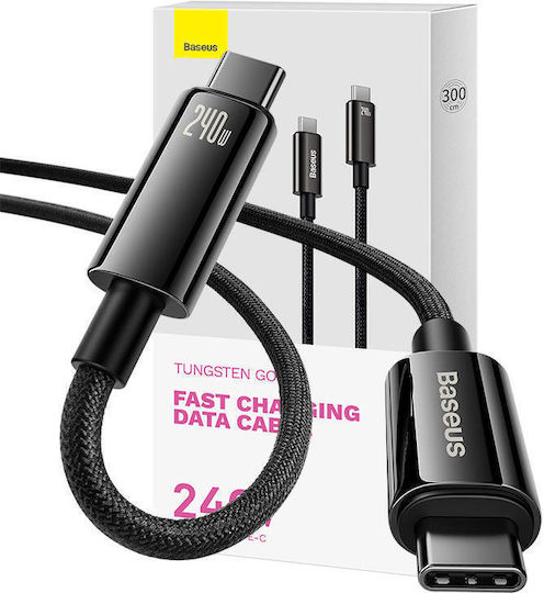 Baseus Tungsten Gold USB 2.0 Cable USB-C male - USB-C 240W Μαύρο 3m (CAWJ040201)