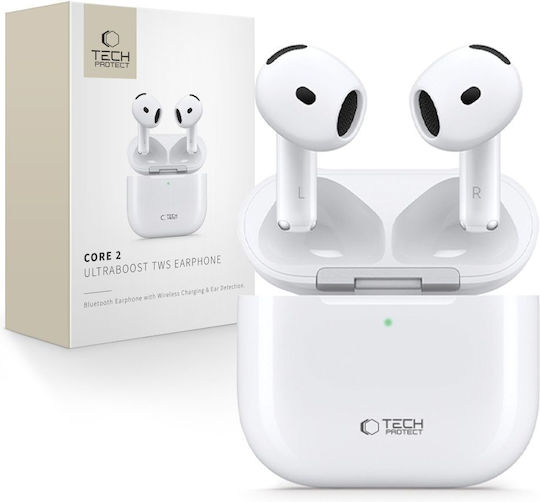 Tech-Protect Ultraboost TWS Core 2 In-ear / Earbud Bluetooth Handsfree Ακουστικά με Θήκη Φόρτισης Λευκά