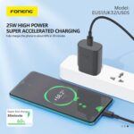 Foneng EU51 – Φορτιστής Τοίχου GaN 25W με Θύρα Type-C (Μαύρο) - Image 2