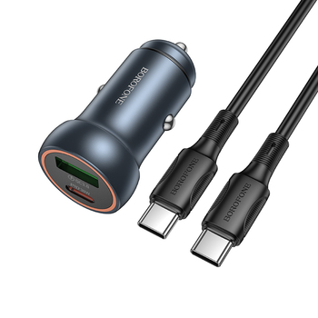Φορτιστής Αυτοκινήτου 30W με USB + Type-C και Καλώδιο Type-C σε Type-C