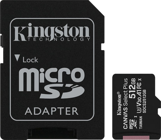 Kingston Canvas Select Plus microSDXC 512GB Class 10 U3 V30 A1 UHS-I με αντάπτορα