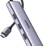 Ugreen CM475 USB 3.0 Hub 3 Θυρών με σύνδεση USB-C / Ethernet Ασημί